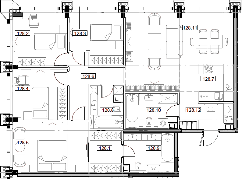 Планировка — Мод, 5-комн., 115 м²
