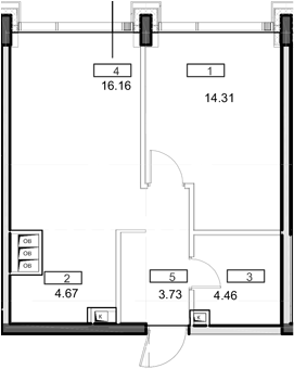 Планировка — Мод, 2-комн., 43 м²
