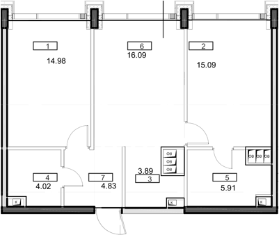 Планировка — Мод, 3-комн., 65 м²