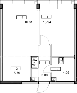 Планировка — Мод, 2-комн., 43 м²