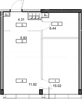 Планировка — Мод, 2-комн., 44 м²