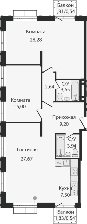 Планировка — Dream Towers, 3-комн., 98 м²