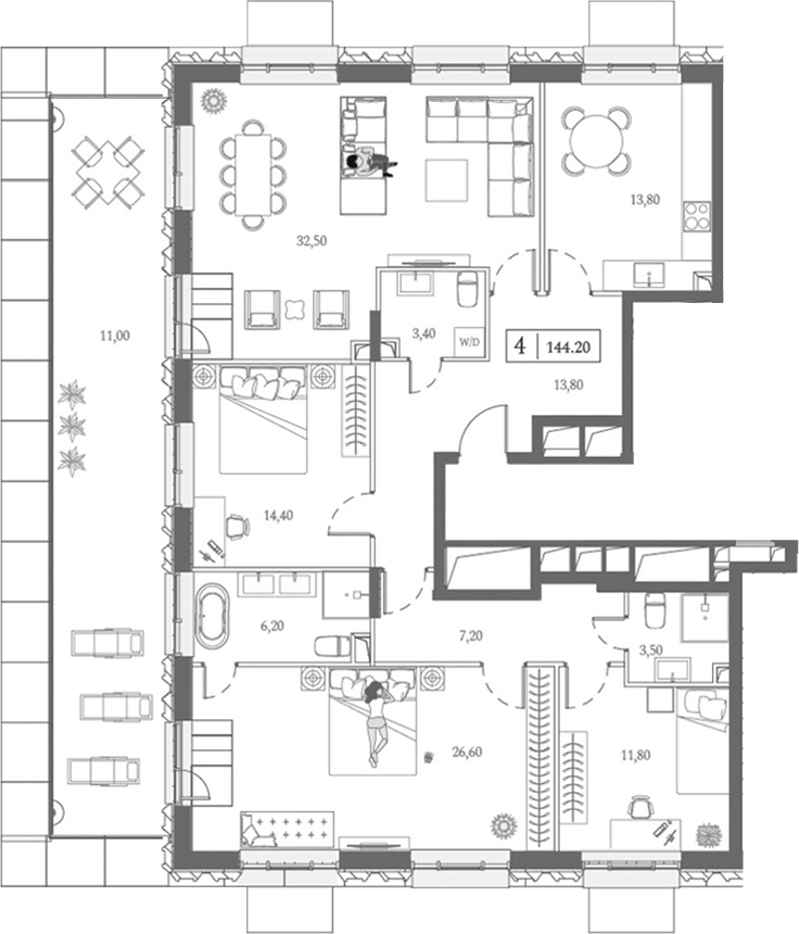 Планировка — Dream Towers, 5-комн., 133 м²