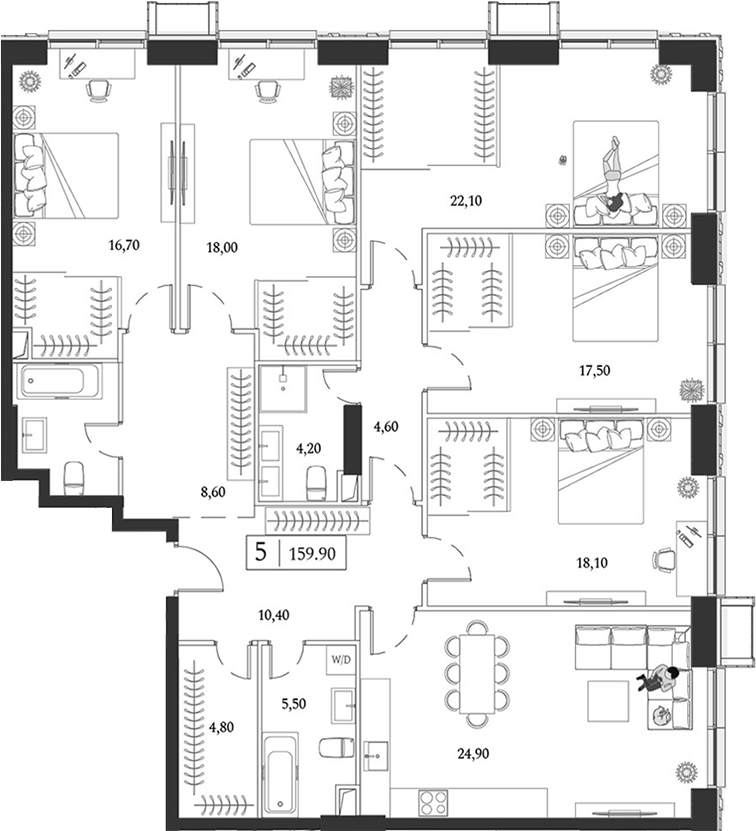 Планировка — Dream Towers, 5-комн., 160 м²