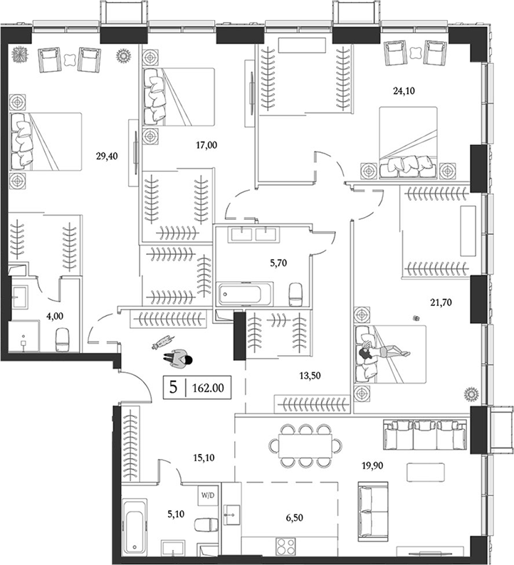 Планировка — Dream Towers, 5-комн., 162 м²
