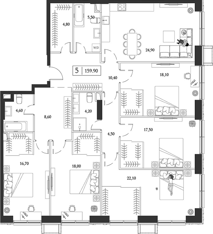 Планировка — Dream Towers, 5-комн., 160 м²