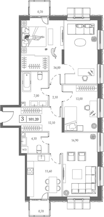 Планировка — Dream Towers, 3-комн., 100 м²