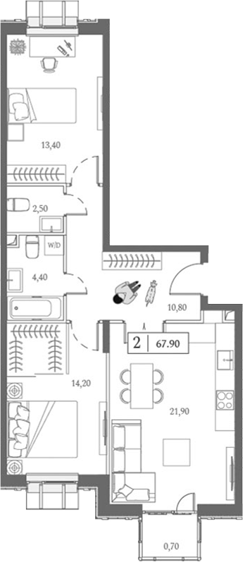 Планировка — Dream Towers, 3-комн., 67 м²