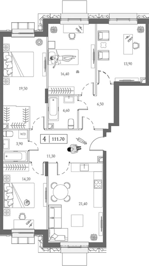 Планировка — Dream Towers, 5-комн., 112 м²