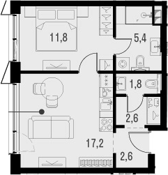 Планировка — Метрополия, 2-комн., 41 м²