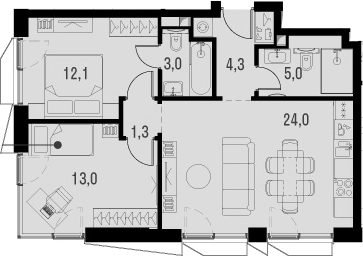Планировка — Метрополия, 3-комн., 62 м²