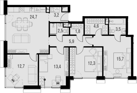 Планировка — Метрополия, 5-комн., 100 м²