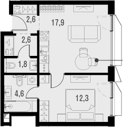 Планировка — Метрополия, 2-комн., 42 м²