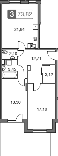 Планировка — Равновесие, 3-комн., 74 м²