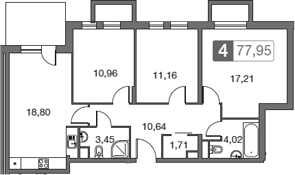 Планировка — Равновесие, 4-комн., 78 м²