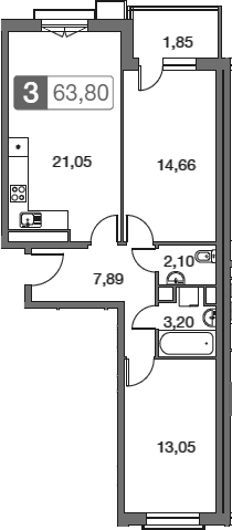 Планировка — Равновесие, 3-комн., 62 м²