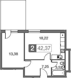 Планировка — Равновесие, 2-комн., 42 м²