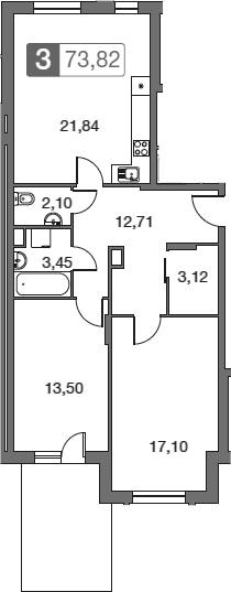 Планировка — Равновесие, 3-комн., 74 м²