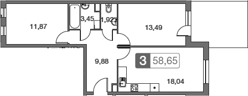 Планировка — Равновесие, 3-комн., 59 м²