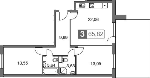 Планировка — Равновесие, 3-комн., 66 м²