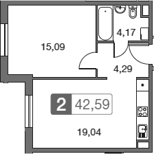 Планировка — Равновесие, 2-комн., 43 м²