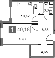 Планировка — Равновесие, 1-комн., 40 м²
