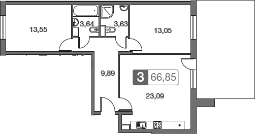 Планировка — Равновесие, 3-комн., 67 м²