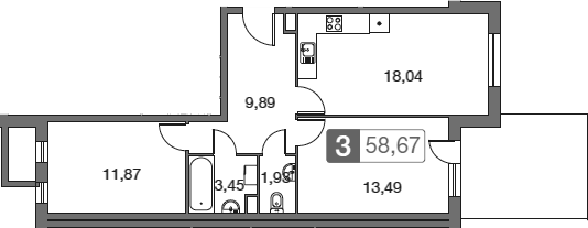 Планировка — Равновесие, 3-комн., 59 м²