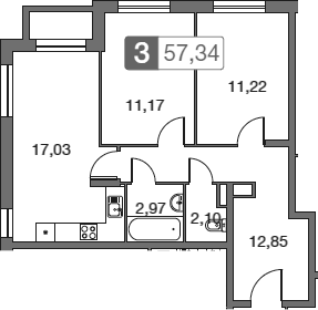 Планировка — Равновесие, 3-комн., 57 м²