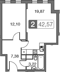 Планировка — Равновесие, 2-комн., 42 м²