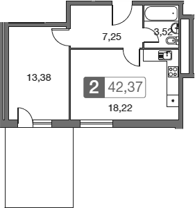 Планировка — Равновесие, 2-комн., 42 м²