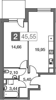 Планировка — Равновесие, 2-комн., 46 м²