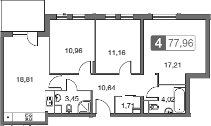 Планировка — Равновесие, 4-комн., 78 м²