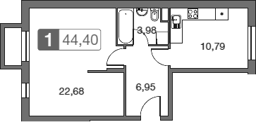 Планировка — Равновесие, 1-комн., 45 м²