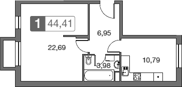Планировка — Равновесие, 1-комн., 45 м²