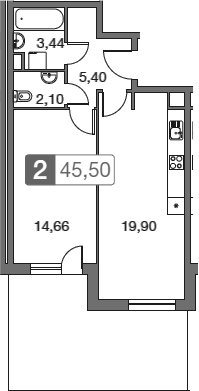 Планировка — Равновесие, 2-комн., 46 м²