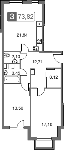 Планировка — Равновесие, 3-комн., 74 м²