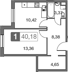 Планировка — Равновесие, 1-комн., 40 м²