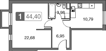 Планировка — Равновесие, 1-комн., 45 м²