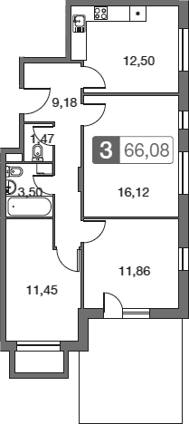 Планировка — Равновесие, 3-комн., 66 м²
