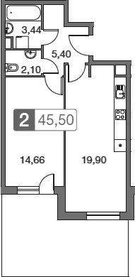 Планировка — Равновесие, 2-комн., 46 м²