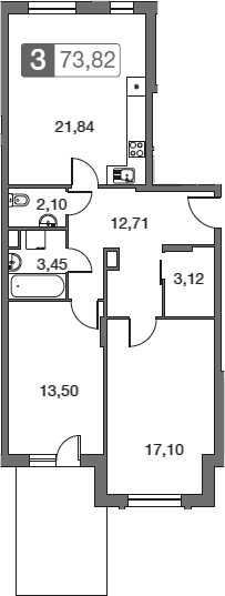 Планировка — Равновесие, 3-комн., 74 м²