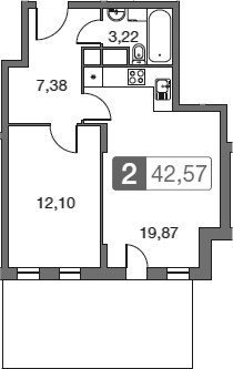 Планировка — Равновесие, 2-комн., 43 м²