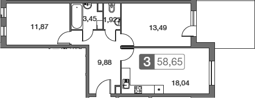 Планировка — Равновесие, 3-комн., 59 м²