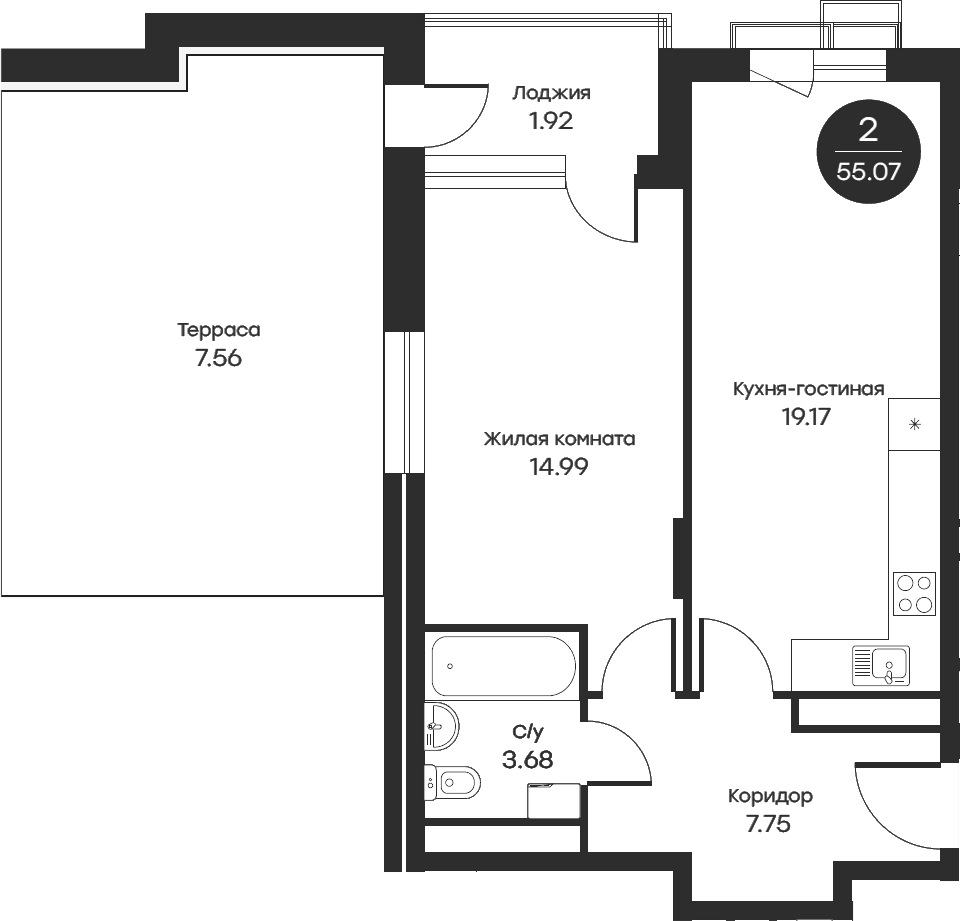 Планировка — Равновесие, 2-комн., 55 м²