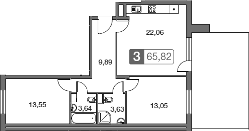 Планировка — Равновесие, 3-комн., 66 м²