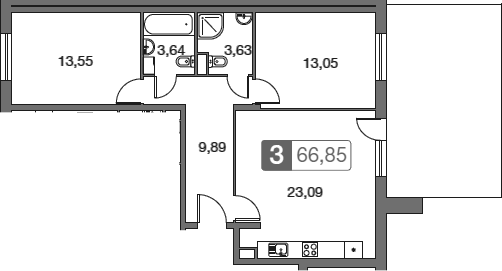 Планировка — Равновесие, 3-комн., 67 м²