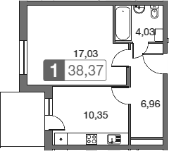 Планировка — Равновесие, 1-комн., 38 м²