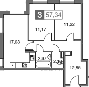 Планировка — Равновесие, 3-комн., 57 м²