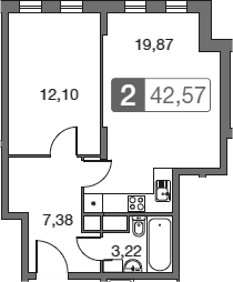 Планировка — Равновесие, 2-комн., 42 м²